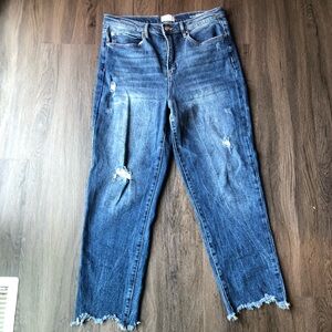 Nicole Miller Nomad Jeans Womens 12 Blue Denim Super High Rise Straight Raw Hem